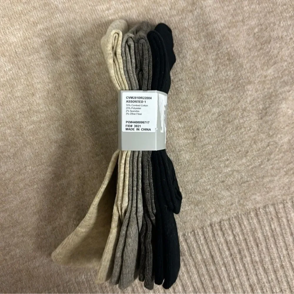 CK Men’s 4 pk Taupe Heather Brown Tan Black Ivory Cotton Blend Dress Crew Socks